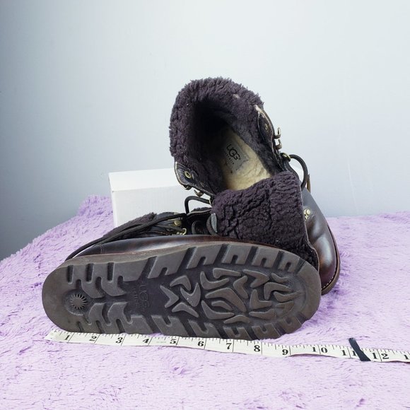 UGG AUSTRALIAN LEATHER+SHEEPSKIN SHEARLING WOOL FUR GRAY Native Snow Boot W7us - Picture 2 of 4